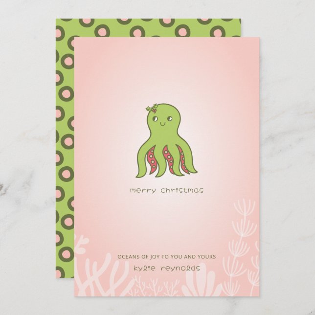 Christmas Octopus Flat Holiday Card (Front/Back)