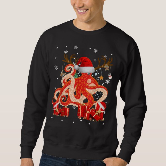 Christmas Octopus Funny Santa Reindeer Octopus Lov Sweatshirt (Front)