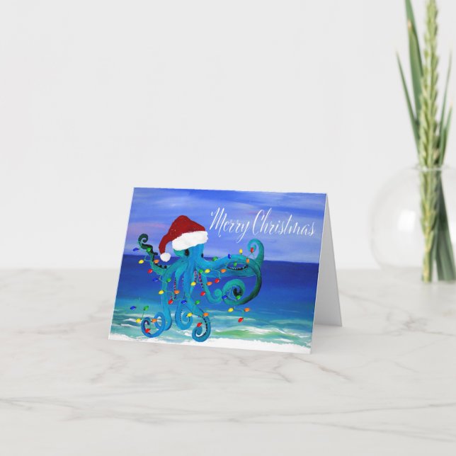 Christmas octopus Holiday greeting cards. Card (Front)