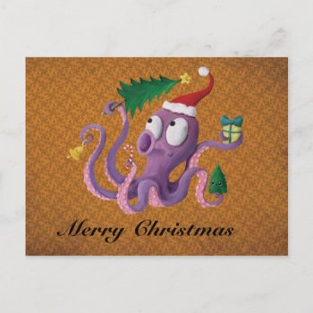 Christmas Octopus Holiday Postcard by partymonster at Zazzle