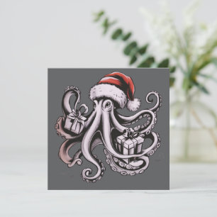 Christmas Octopus Holiday Santa Hat Xmas  Card