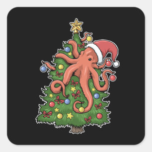 Christmas Octopus Kraken Squid Gift Christmas Tree Square Sticker