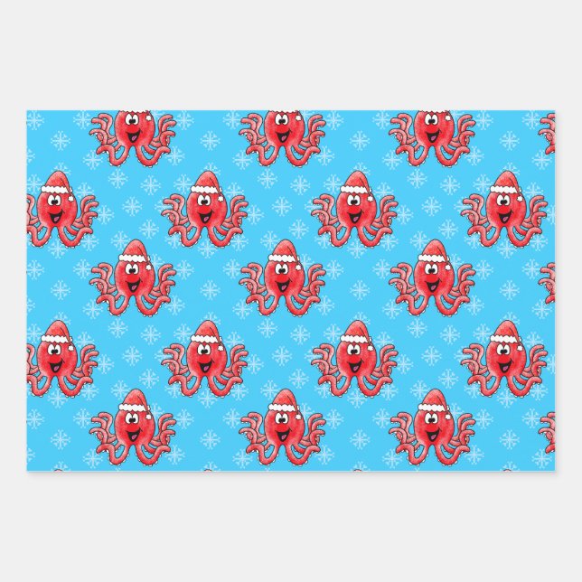 Christmas Octopus Pattern Wildlife Nature Wrapping Paper Sheets (Front)