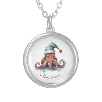 Christmas Octopus Silver Plated Necklace by Fun_Learning at Zazzle