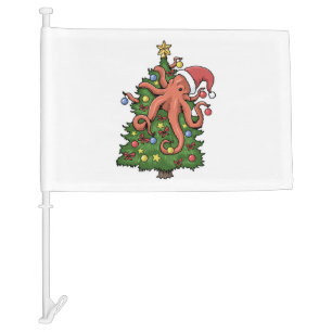 Christmas Octopus Tshirt Kraken Squid Tree Car Flag