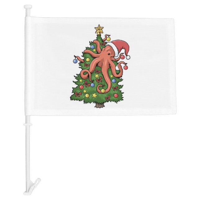 Christmas Octopus Tshirt Kraken Squid Tree Car Flag (Front)