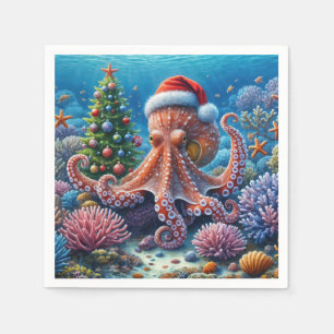 Christmas Octopus Wearing a Santa Hat Napkins