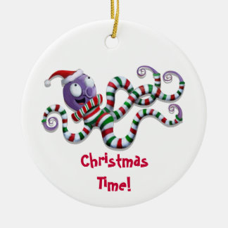 Christmas Octopus with stripes Ceramic Ornament