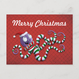 Christmas Octopus with stripes Holiday Postcard
