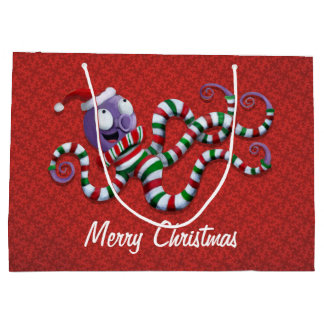 Christmas Octopus with stripes Large Gift Bag