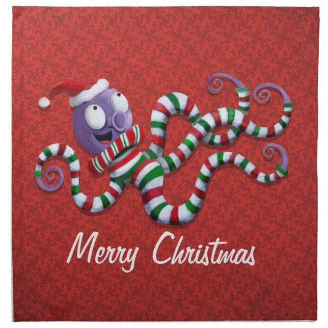Christmas Octopus with stripes Napkin (Front)