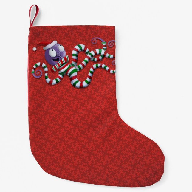Christmas Octopus with stripes Small Christmas Stocking (Front)