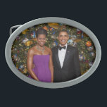 Christmas of President Barack Obama and Michelle Belt Buckle<br><div class="desc">White House Christmas Portrait, Barack Obama served as the 44th President of the United States. His story is the American story; values from the heartland, a middle-class upbringing in a strong family, hard work and education as the means of getting ahead, and the conviction that a life so blessed should...</div>
