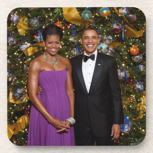 Christmas of President Barack Obama and Michelle Beverage Coaster (Front)