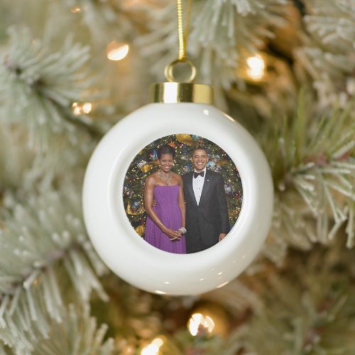 Christmas of President Barack Obama and Michelle Ceramic Ball Christmas Ornament