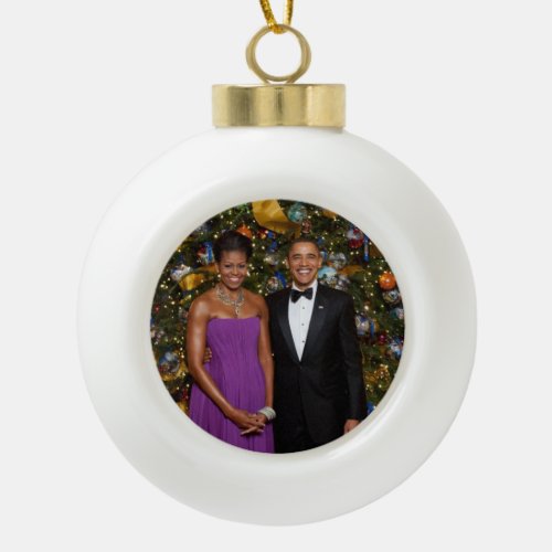 Christmas of President Barack Obama and Michelle Ceramic Ball Christmas Ornament