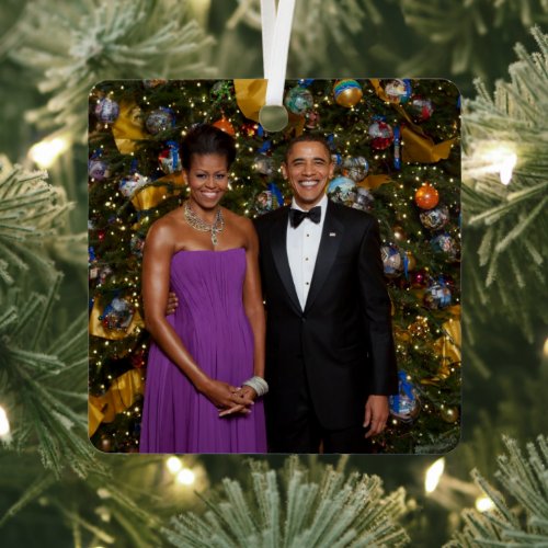 Christmas of President Barack Obama and Michelle Metal Ornament