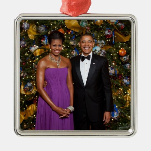 Christmas of President Barack Obama and Michelle Metal Ornament