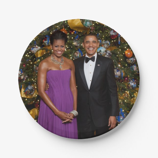 Christmas of President Barack Obama and Michelle Paper Plates (Front)
