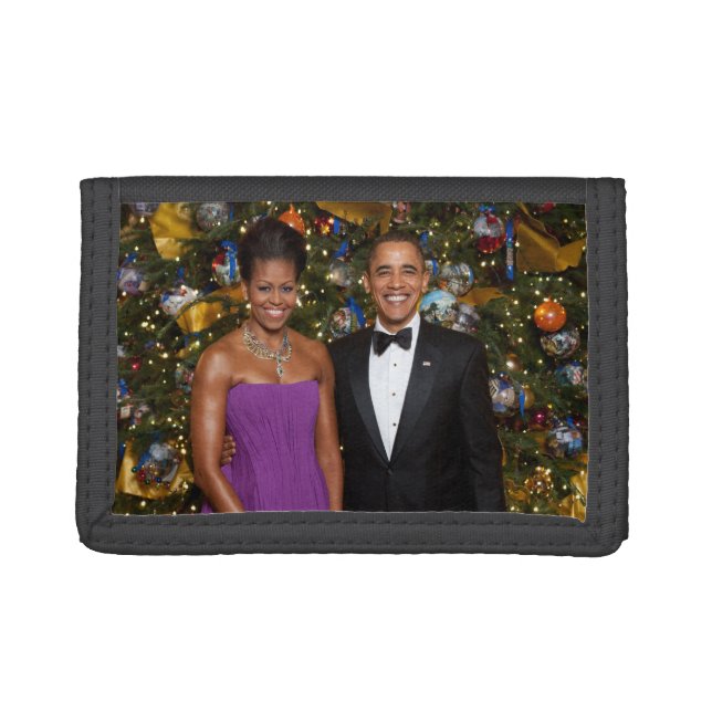 Christmas of President Barack Obama and Michelle Trifold Wallet (Front)