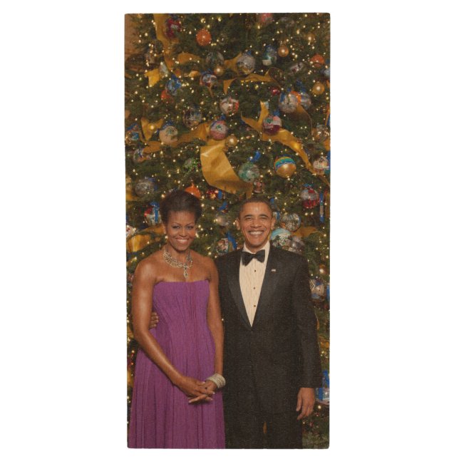 Christmas of President Barack Obama and Michelle Wood Flash Drive (Front Vertical)