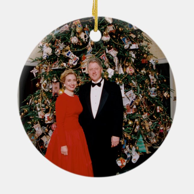 Christmas of US President Bill Clinton & Hillary  Ceramic Ornament (Back)