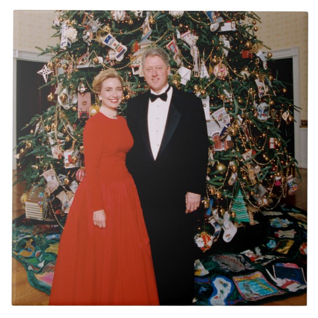 Christmas of US President Bill Clinton & Hillary  Ceramic Tile (Front)