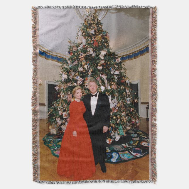 Christmas of US President Bill Clinton & Hillary  Throw Blanket (Front Vertical)