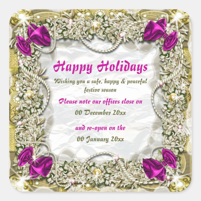 Christmas office premises closed from to peace square sticker (Front)