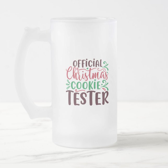 Christmas official cookie tester frosted glass beer mug (Left)