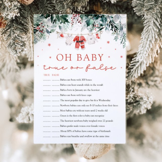 Christmas Oh Baby True or False Baby Shower Game Invitation (Watercolor Cute Santa Christmas Oh Baby True or False Baby Shower Game )
