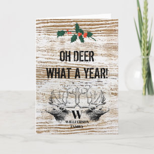 Christmas Oh Deer What a Year Christmas Monogram Holiday Card