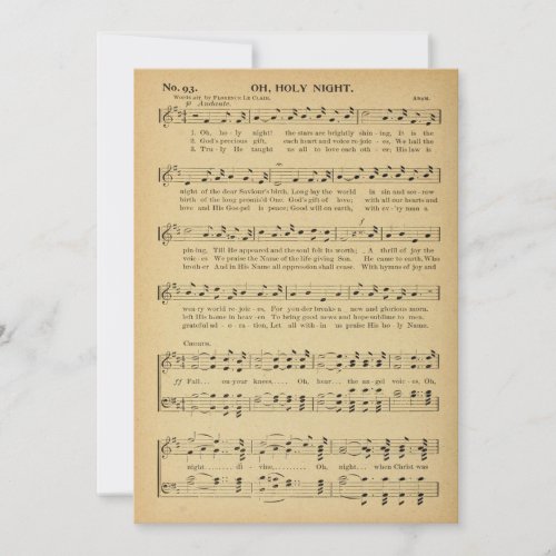 Christmas Oh Holy Night Vintage Sheet Music Holiday Card