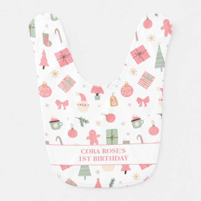 Christmas Oh What Fun First Birthday  Baby Bib (Front)