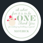 Christmas Oh What Fun First Birthday  Classic Round Sticker<br><div class="desc">Celebrate your little one's first birthday in festive style with our “Oh What Fun It Is to Be ONE” Christmas-themed invitation! Designed in sweet shades of red and green, this charming invite perfectly blends holiday cheer with birthday magic. Featuring whimsical winter elements, and a joyful message, it’s the perfect way...</div>