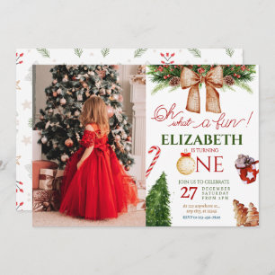 Christmas Oh What Fun First Birthday Photo Invitation