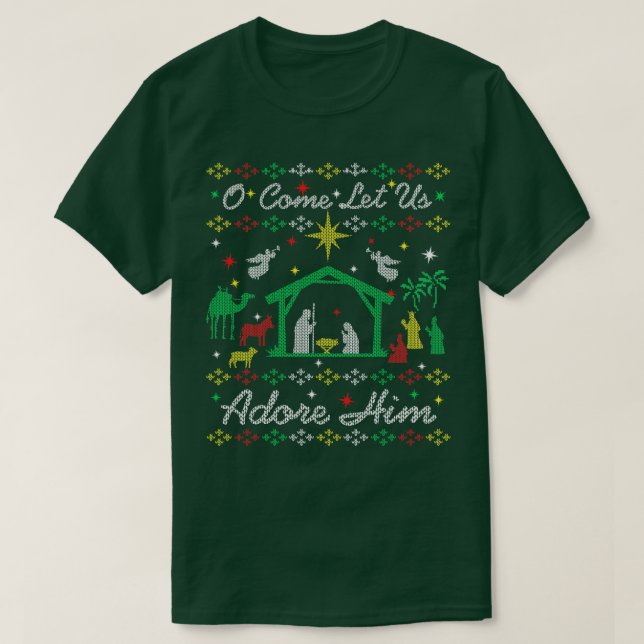 Christmas ol Christian O Come Let Us Adore Him Jes T-Shirt (Design Front)