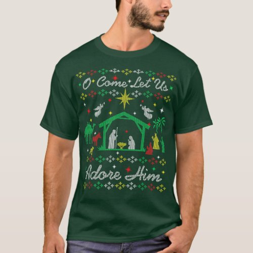 Christmas ol Christian O Come Let Us Adore Him Jes T_Shirt