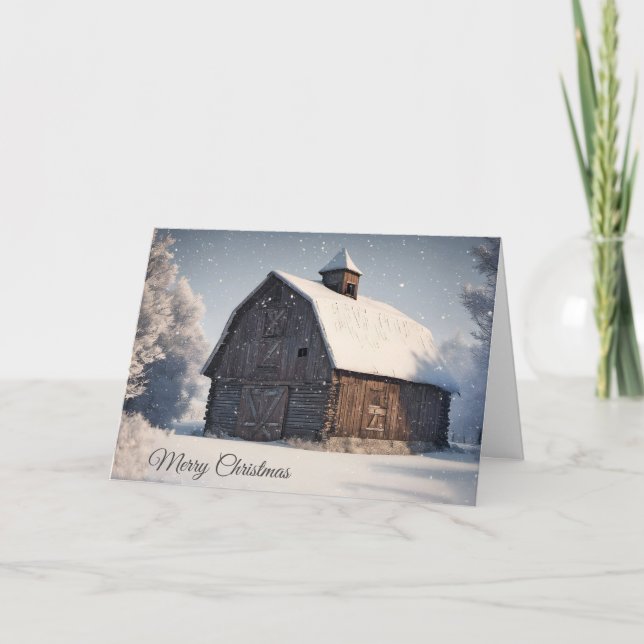 Christmas Old Barn In Snowflakes Card (Front)