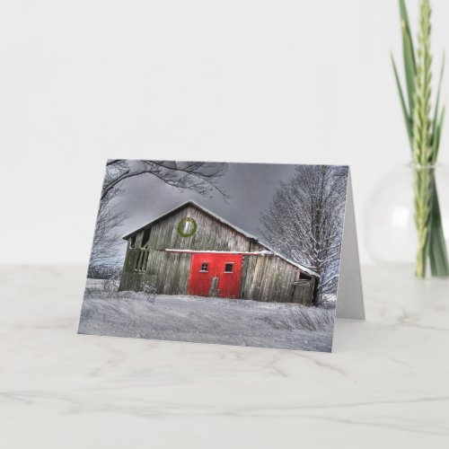 Christmas Old Barn with Red Doors Card