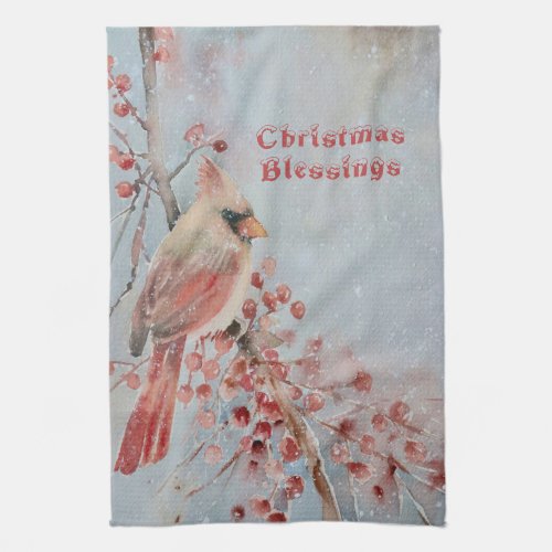 Christmas Old Fashioned Cardinal  Kitchen Towel