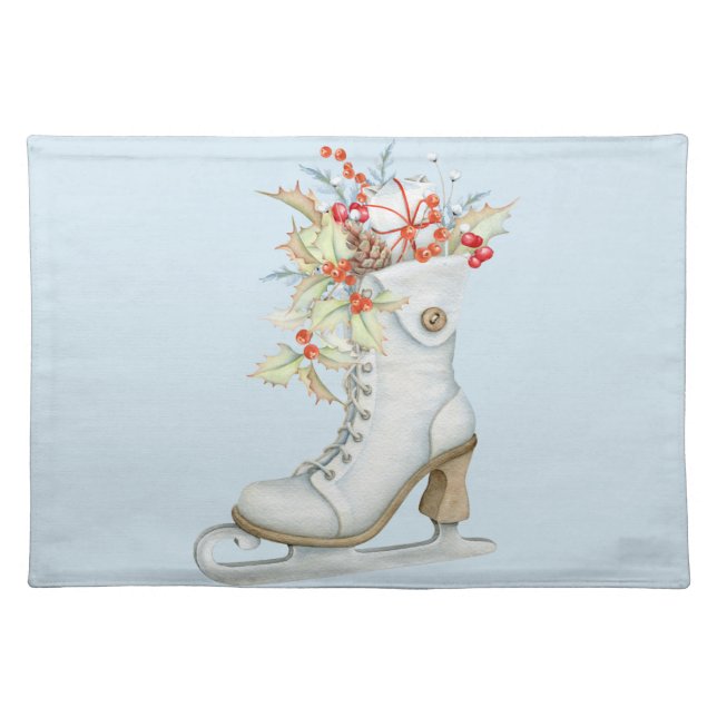 Christmas Old Fashioned Ice Skate Cloth Placemat (Front)
