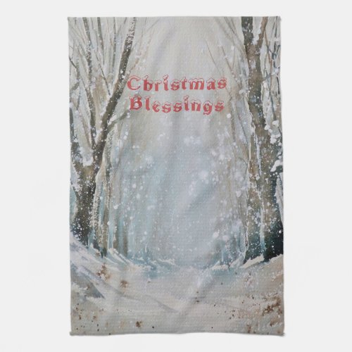 Christmas Old Fashioned Winter Snow Scene  Kitchen Towel