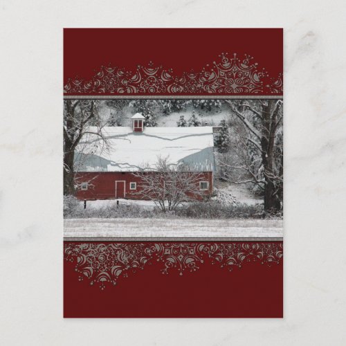 Christmas Old Red Barn in the Snow Postcard