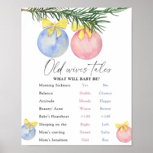 Christmas Old Wives Tales Gender Reveal Board  Poster