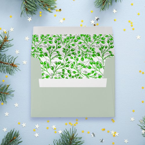 Christmas Olive Green Leafy Pattern Modern Elegant Envelope