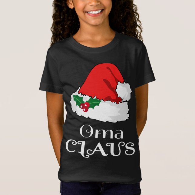 Christmas Oma Claus Matching Pajama Santa Hat X-ma T-Shirt (Front)