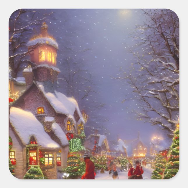 Christmas on a Snowy Night   Square Sticker (Front)