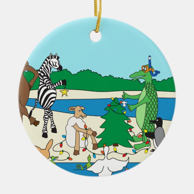 Christmas on the Beach Ceramic Ornament (Front)