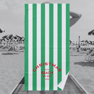 Christmas On The Beach Custom Green Cabana Stripe Beach Towel